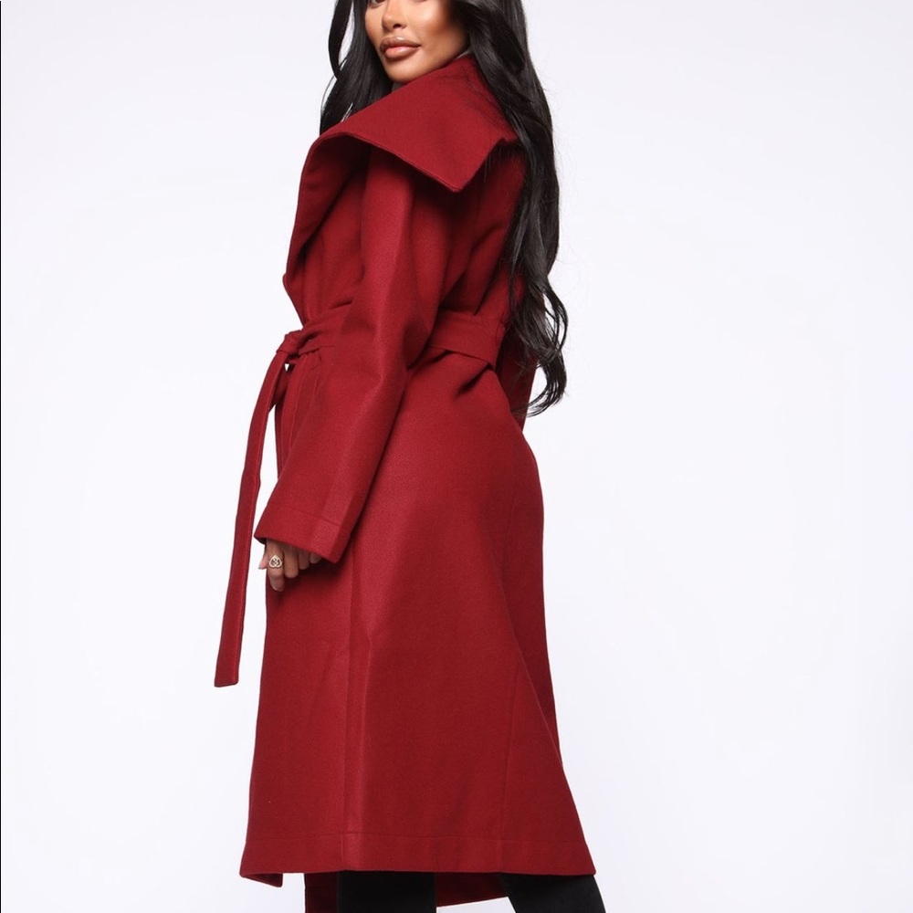 Maroon/ red trench coat